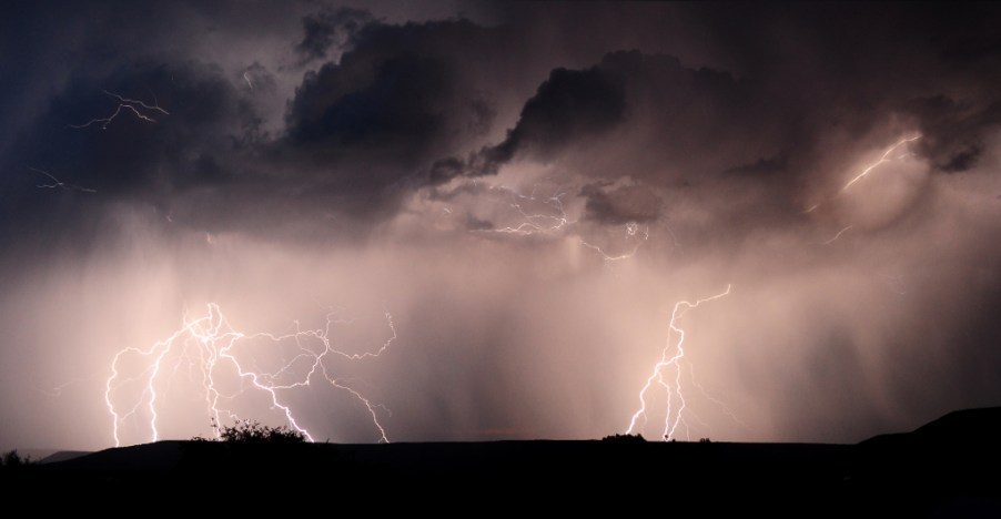 A 1-minute exposure captures several complex lightning bolts during a storm over Western Colorado on July 7th.