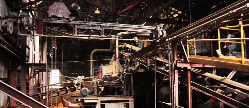 The crushing room inside the Mayflower Gold Mill