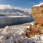 Boulders in the snow at Horsetooth Reservoir