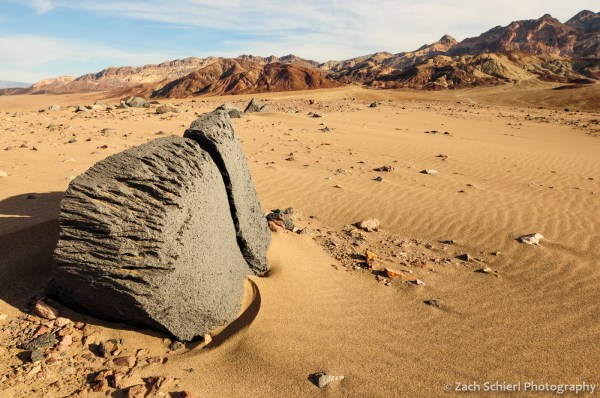 Ventifact and sand ripples, Death Valley National Park