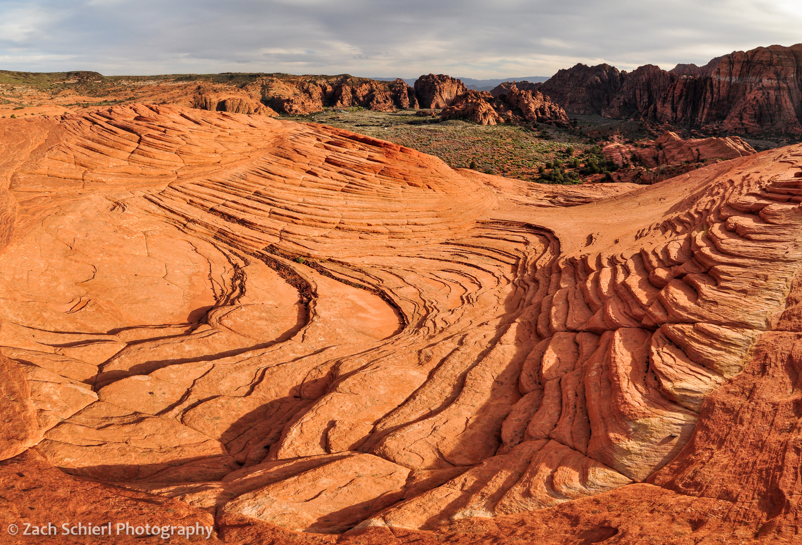 view of navajo sandstone ridges cliffs in snow canyon state park, utah