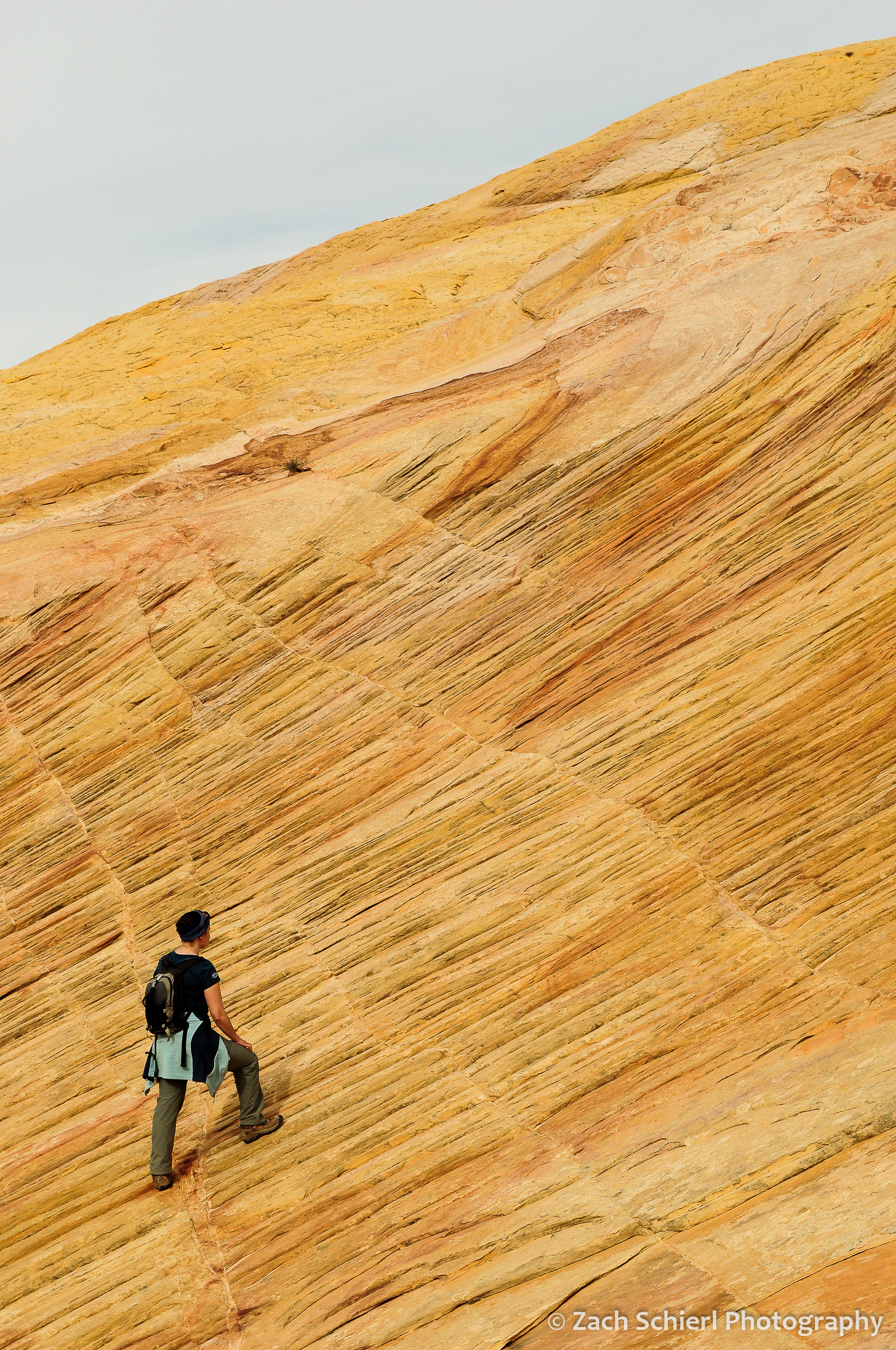 Yelow, red, orange, and pink swirls in the Navajo Sandstone