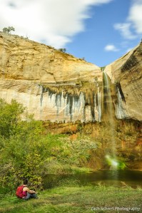 Upper Calf Creek Falls plunges into a verdant green pool