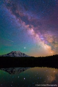 A photograph of the Milky Way with extremely vibrant colors